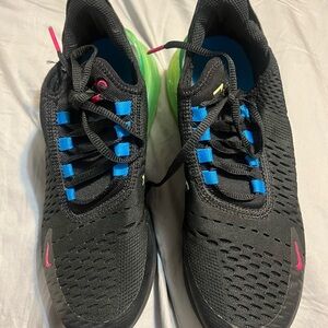 Nike Black and Blue Athletic Shoes with Green Accents
